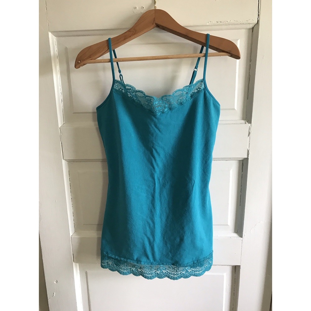 Express Sexy Stretch Bra Cami Top Womens Size M Lace Trim Blue Y2K Long
